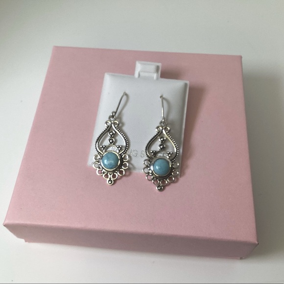 Natural Larimar .925 Sterling Silver Dangle Earrings - Picture 16 of 17